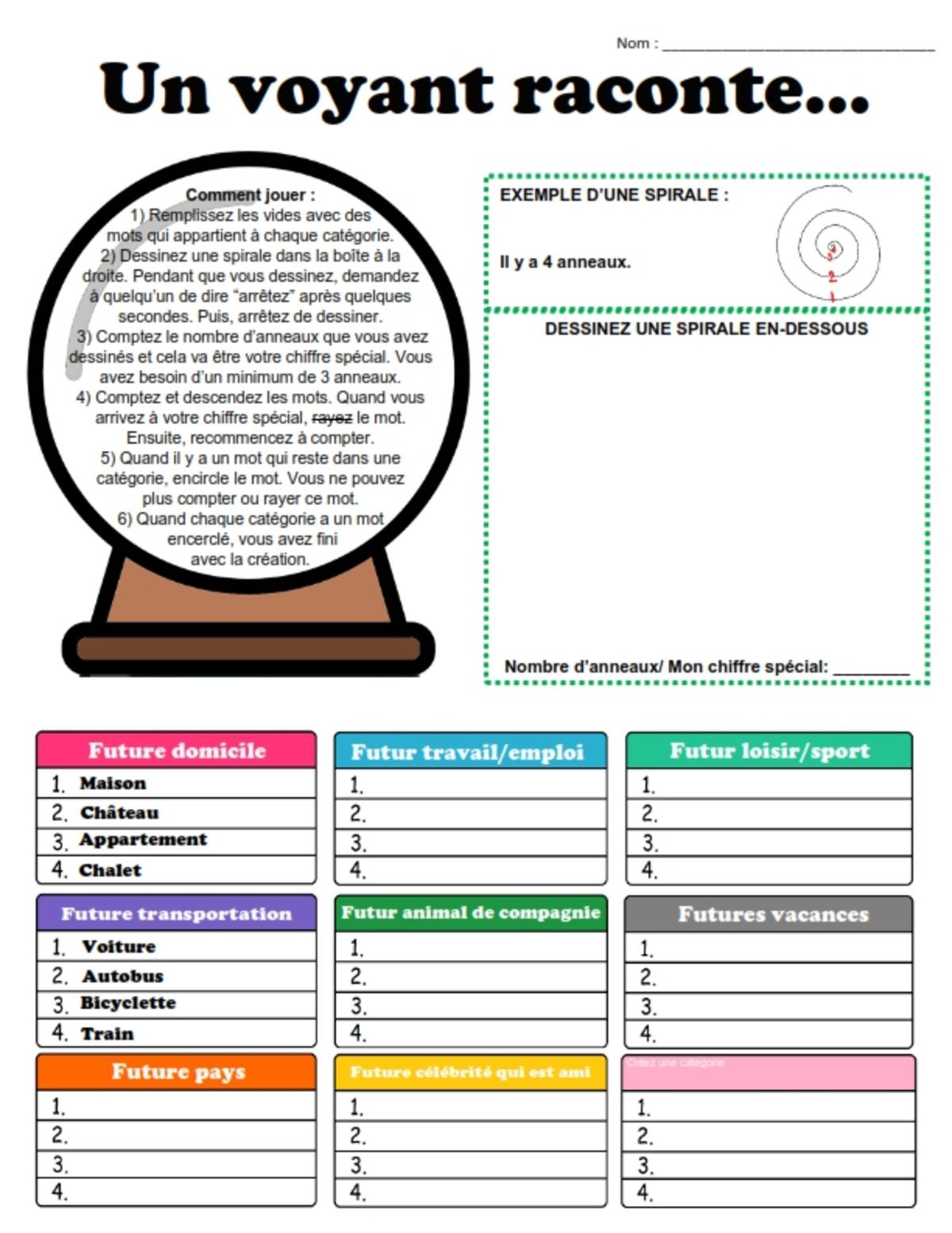 An educational teaching resource from Brave Education entitled The Fortune Teller - Fortune Telling Activity ( French Version ) downloadable at Teach Simple.