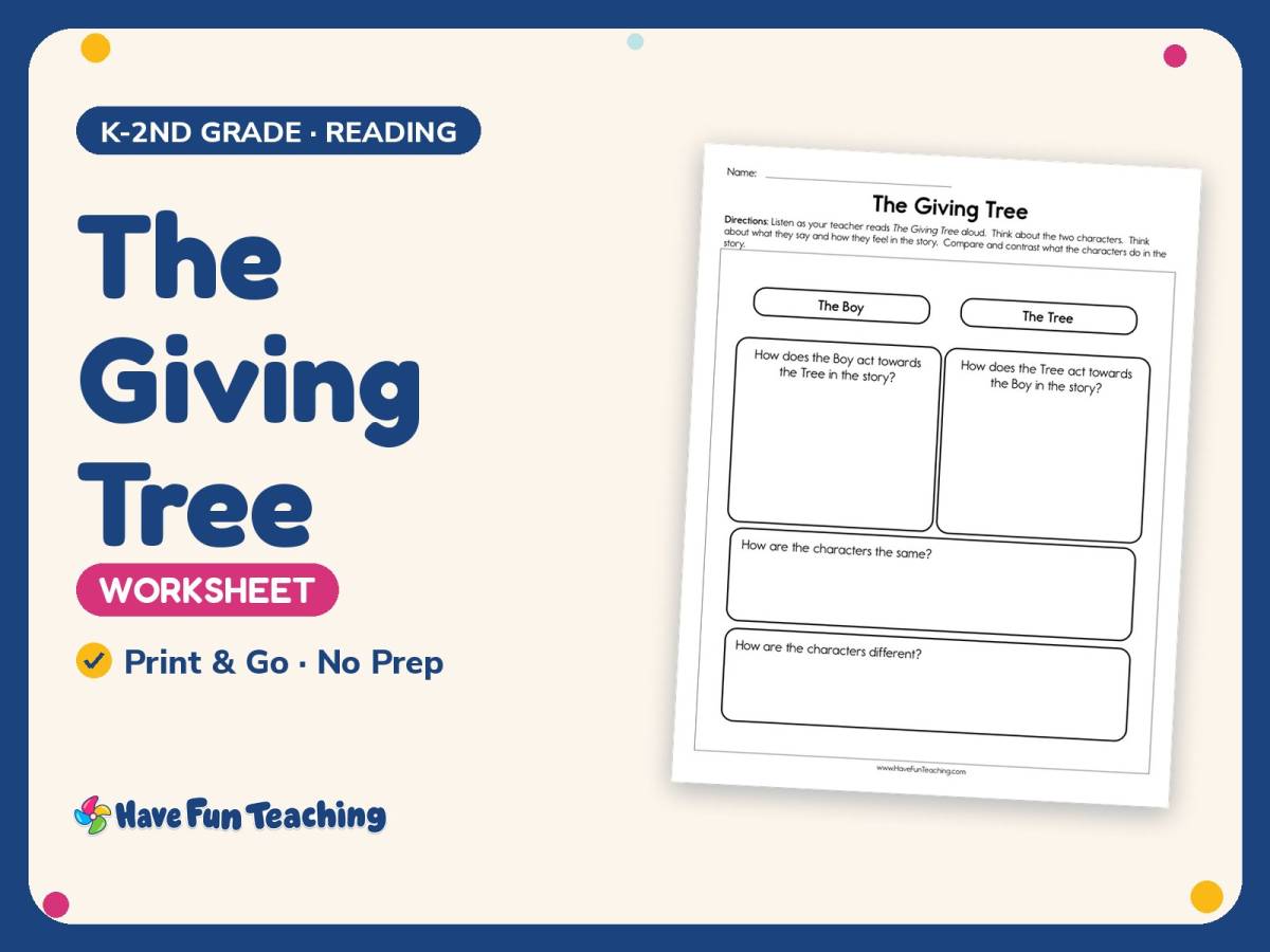 The Giving Tree Worksheet – K-2nd Grade Arbor Day & Trees Practice preview