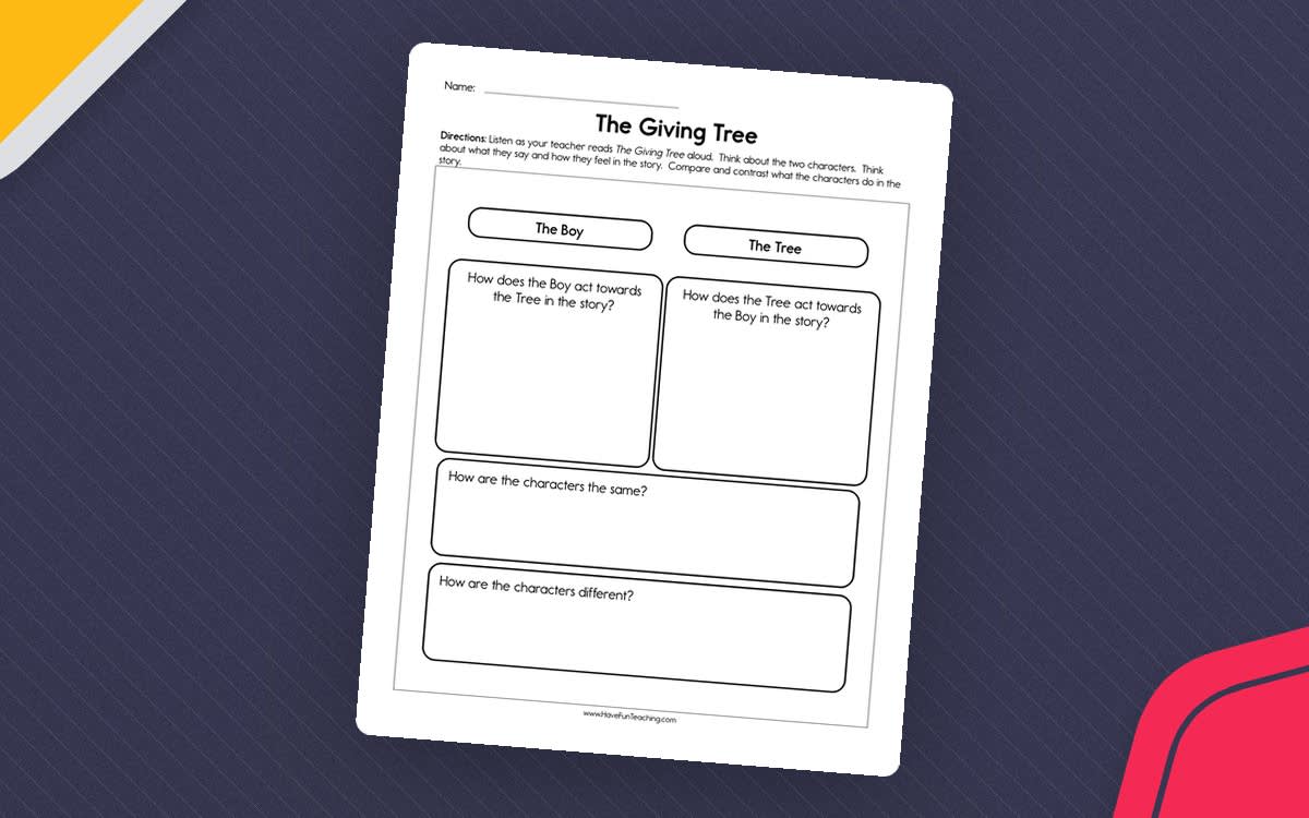 An educational teaching resource from Have Fun Teaching entitled The Giving Tree Worksheet downloadable at Teach Simple.