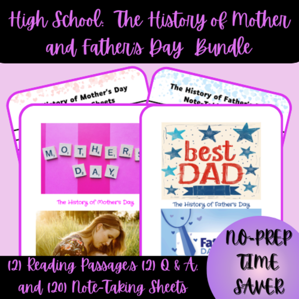 An educational teaching resource from Homeschool with Big Easy Homeschooling Mom entitled The History of Mother's Day and Father's Day Reading Passage Bundle downloadable at Teach Simple.