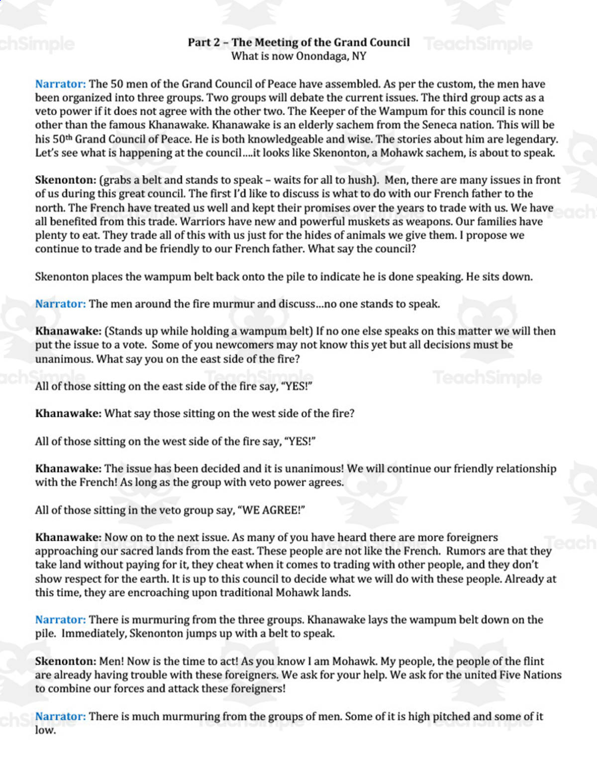 An educational teaching resource from BCM Creations entitled "The Iroquois (5 Nations)" - A History Play downloadable at Teach Simple.