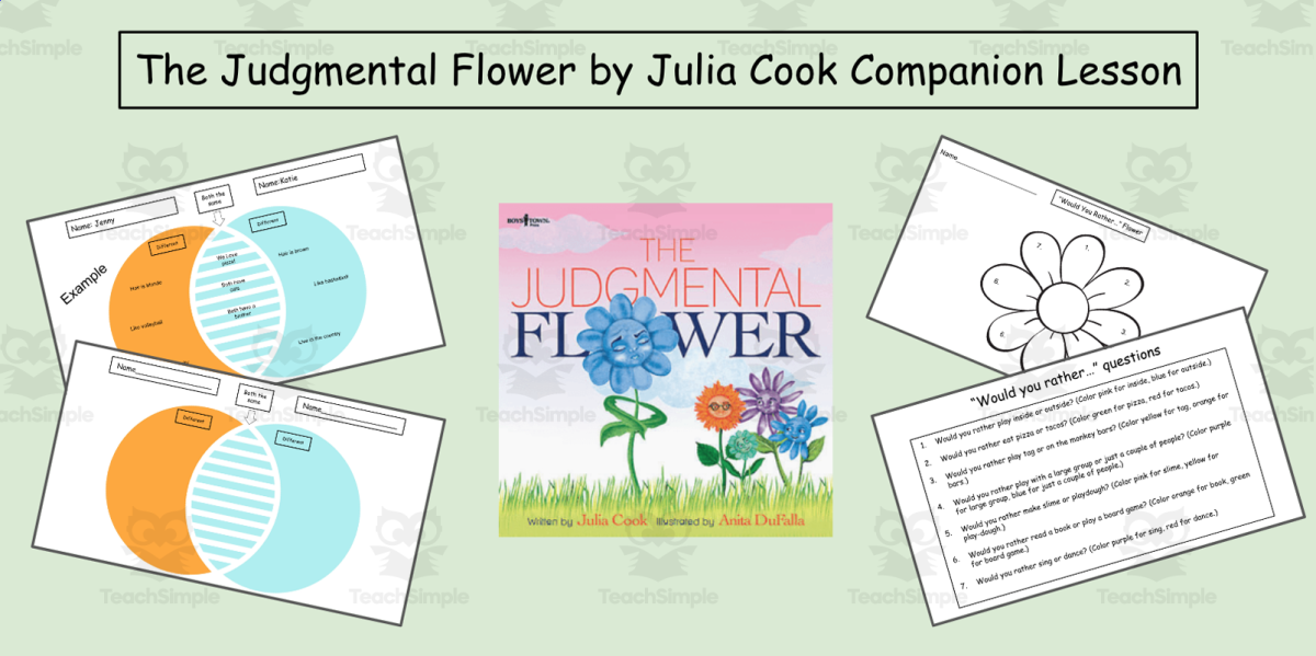 An educational teaching resource from Jennifer Moyer Taylor entitled The Judgmental Flower Boom Companion SEL Handouts downloadable at Teach Simple.