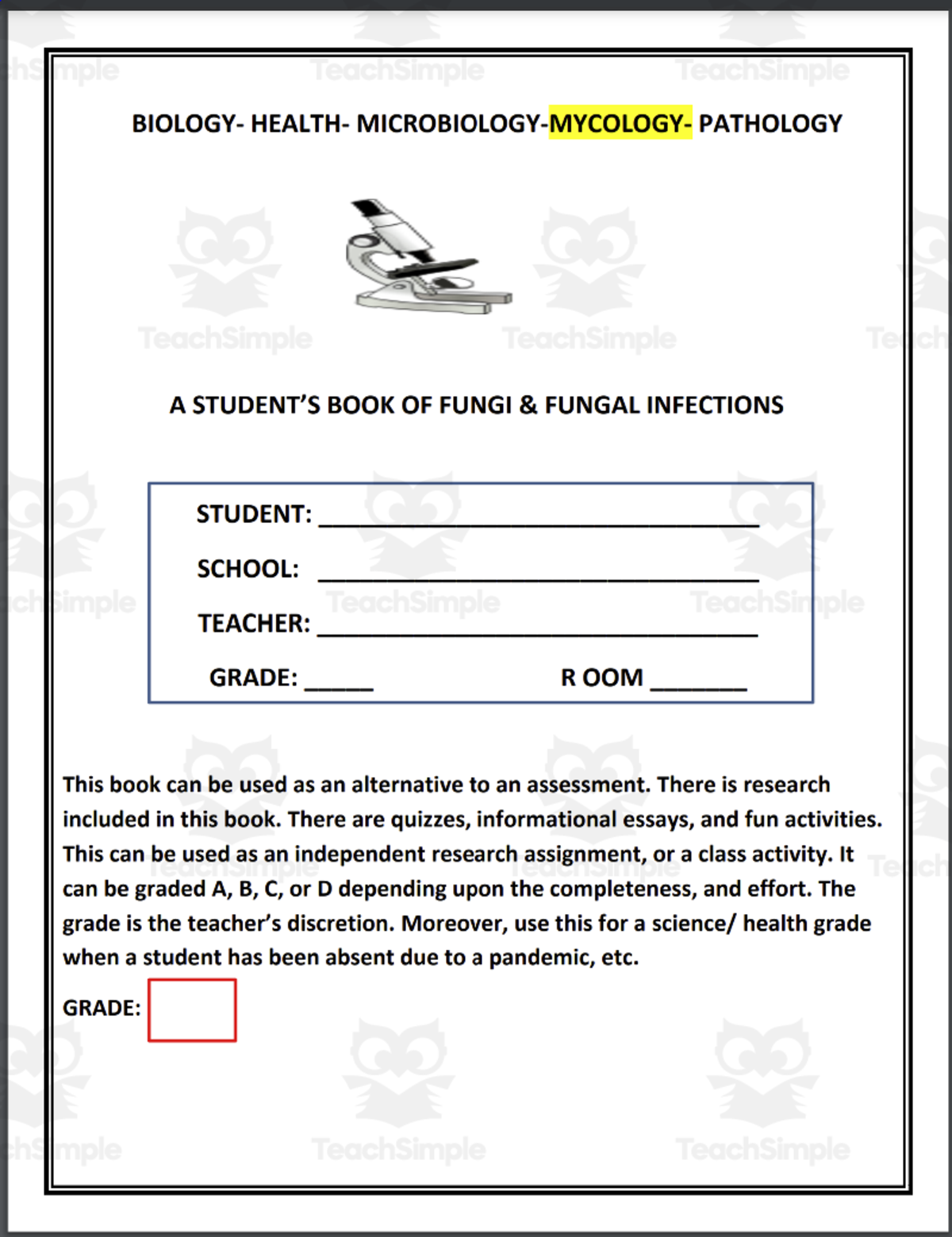 An educational teaching resource from THE LANTERN OF KNOWLEDGE entitled The Kingdom of Fungi Booklet downloadable at Teach Simple.