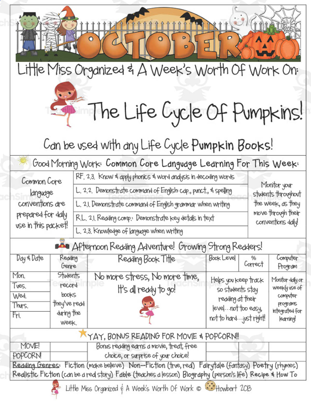 An educational teaching resource from Second Grade Smartypants entitled The Life Cycle of Pumpkins | Reading Activity Packet downloadable at Teach Simple.