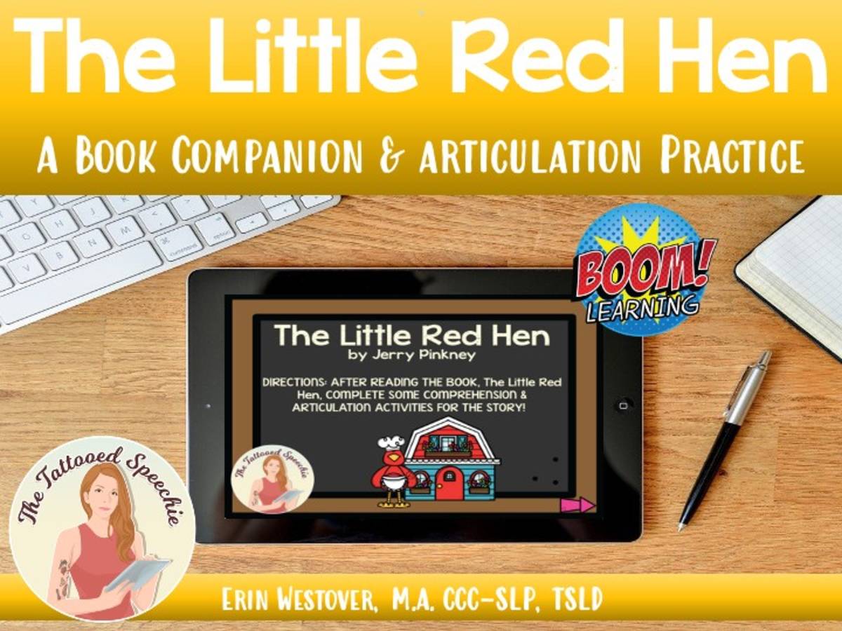 An educational teaching resource from The Tattooed Speechie entitled The Little Red Hen Book Companion & Articulation Practice - BOOM Cards downloadable at Teach Simple.