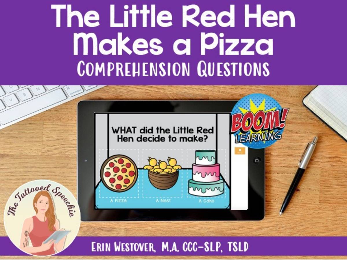An educational teaching resource from The Tattooed Speechie entitled The Little Red Hen Makes a Pizza: WH- Questions - BOOM Cards downloadable at Teach Simple.