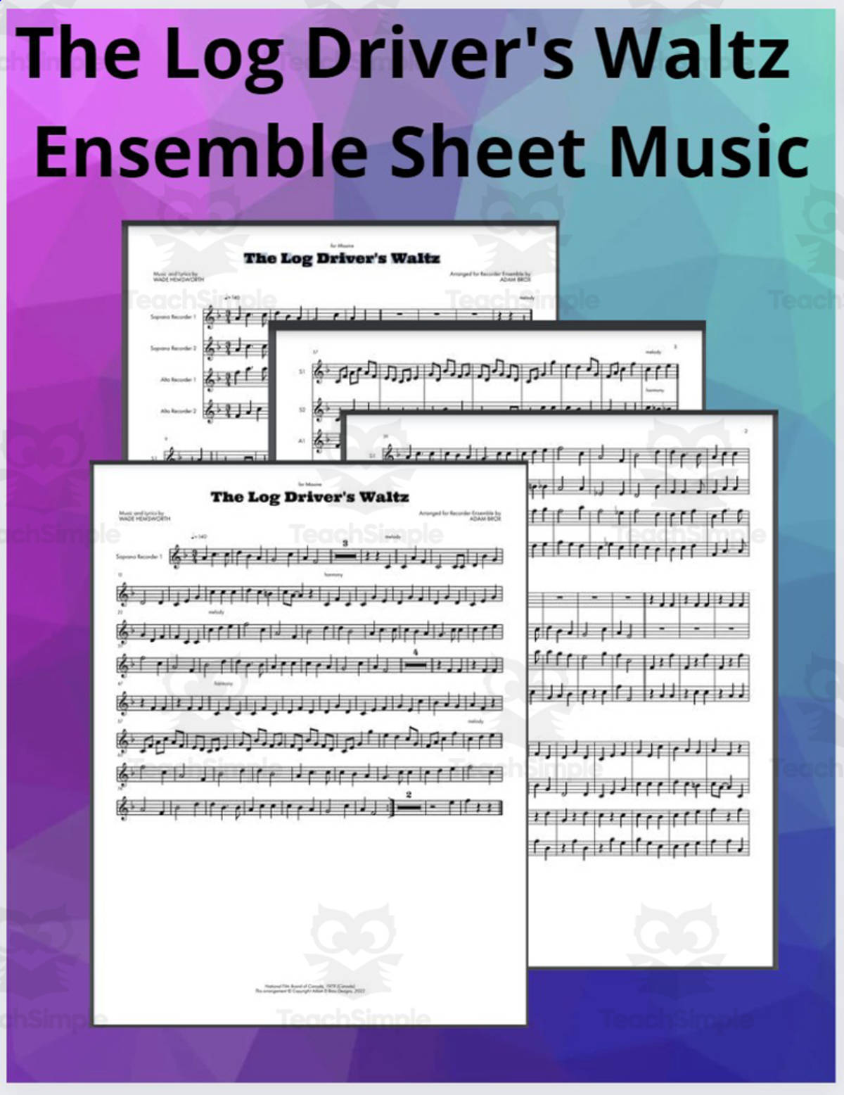 An educational teaching resource from Adam Brox Music Store entitled "The Log Driver's Waltz" Small Ensemble Sheet Music downloadable at Teach Simple.