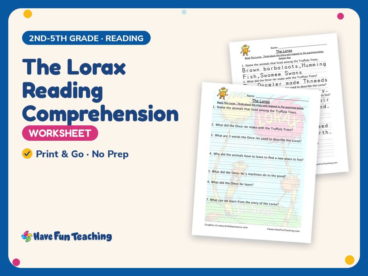 The Lorax Reading Comprehension Worksheet – 2nd-5th Grade Dr. Seuss preview