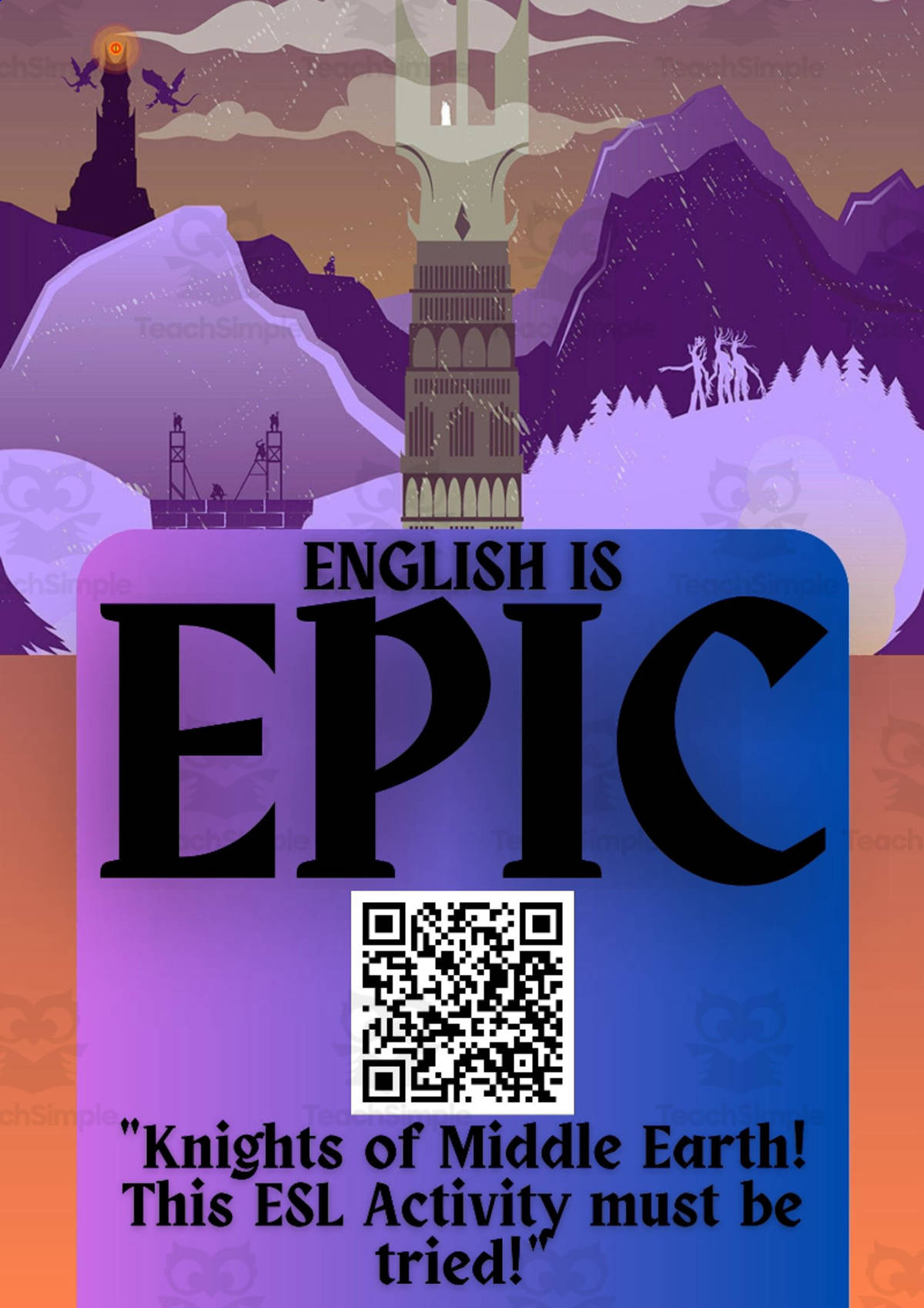 An educational teaching resource from Learning with Alan entitled "The Lord of the Rings" and J.R.R Tolkien Activity for ESL-EFL-TESOL downloadable at Teach Simple.