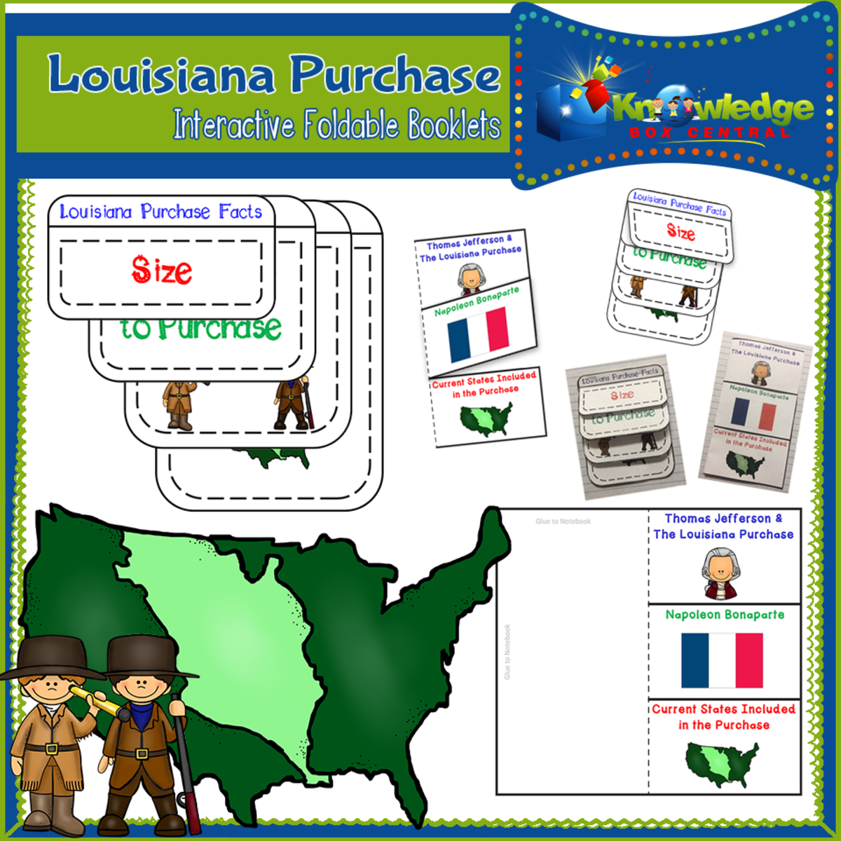 An educational teaching resource from Knowledge Box Central entitled The Louisiana Purchase Interactive Foldable Booklets - EBOOK downloadable at Teach Simple.