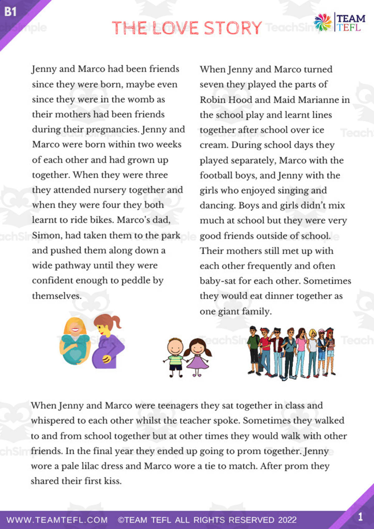An educational teaching resource from TEAM TEFL entitled The Love Story Short Story Intermediate Lesson Plan downloadable at Teach Simple.