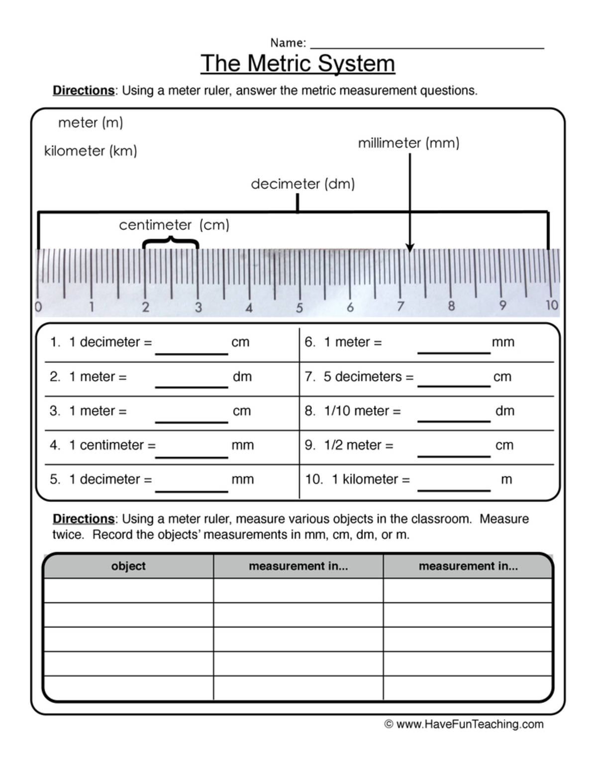 An educational teaching resource from Have Fun Teaching entitled The Metric System Worksheet downloadable at Teach Simple.