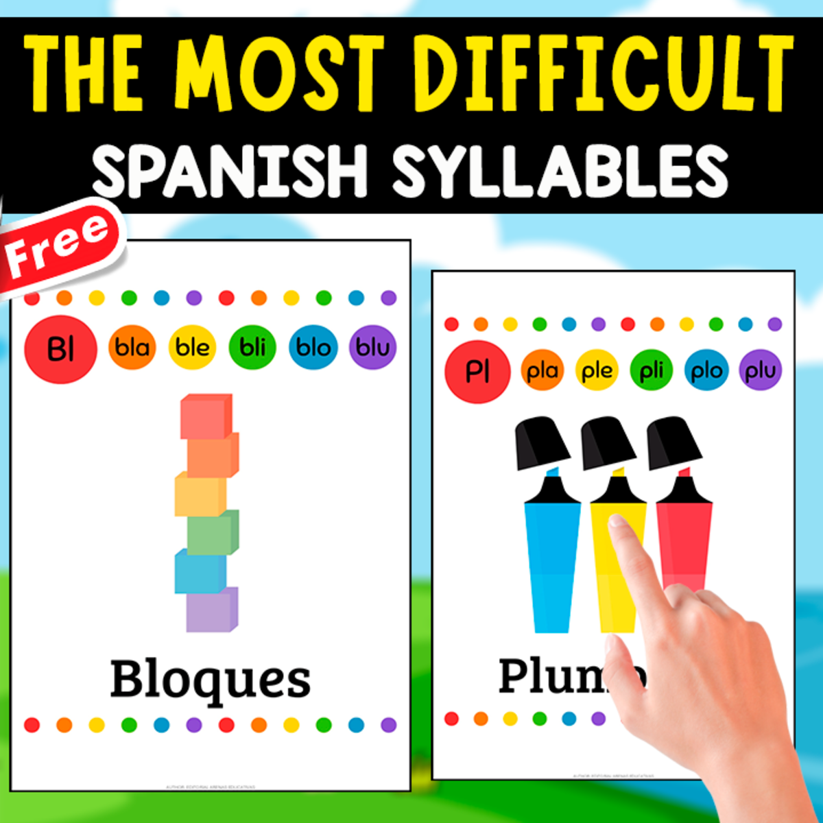An educational teaching resource from EDITORIAL LAURA EDUCA entitled THE MOST DIFFICULT SPANISH SYLLABLES | 14 FREE POSTERS downloadable at Teach Simple.