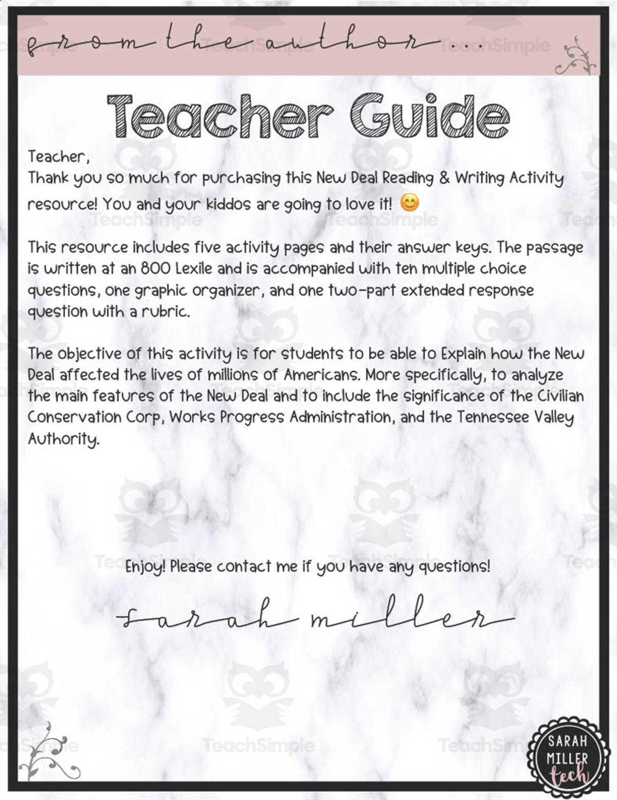 An educational teaching resource from Sarah Miller Tech entitled The New Deal – Reading Packet for 5th Grade downloadable at Teach Simple.