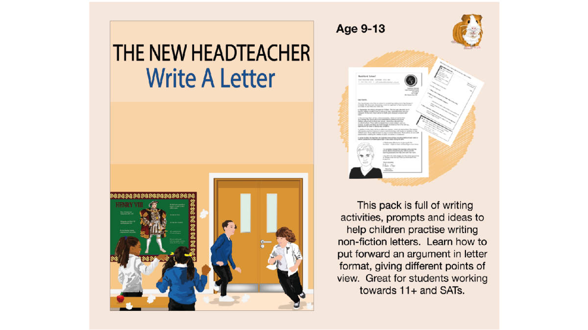 An educational teaching resource from Guinea Pig Education entitled The New Headteacher: Write A Letter (9-13 years) downloadable at Teach Simple.