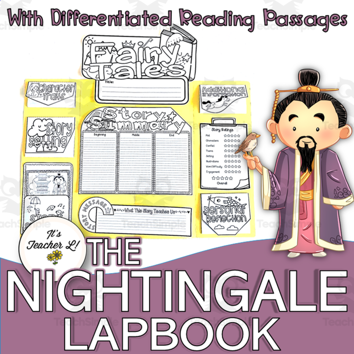 An educational teaching resource from It's Teacher L entitled The Nightingale Lapbook Project Reading & Writing Grades 3 4 5 ELA downloadable at Teach Simple.