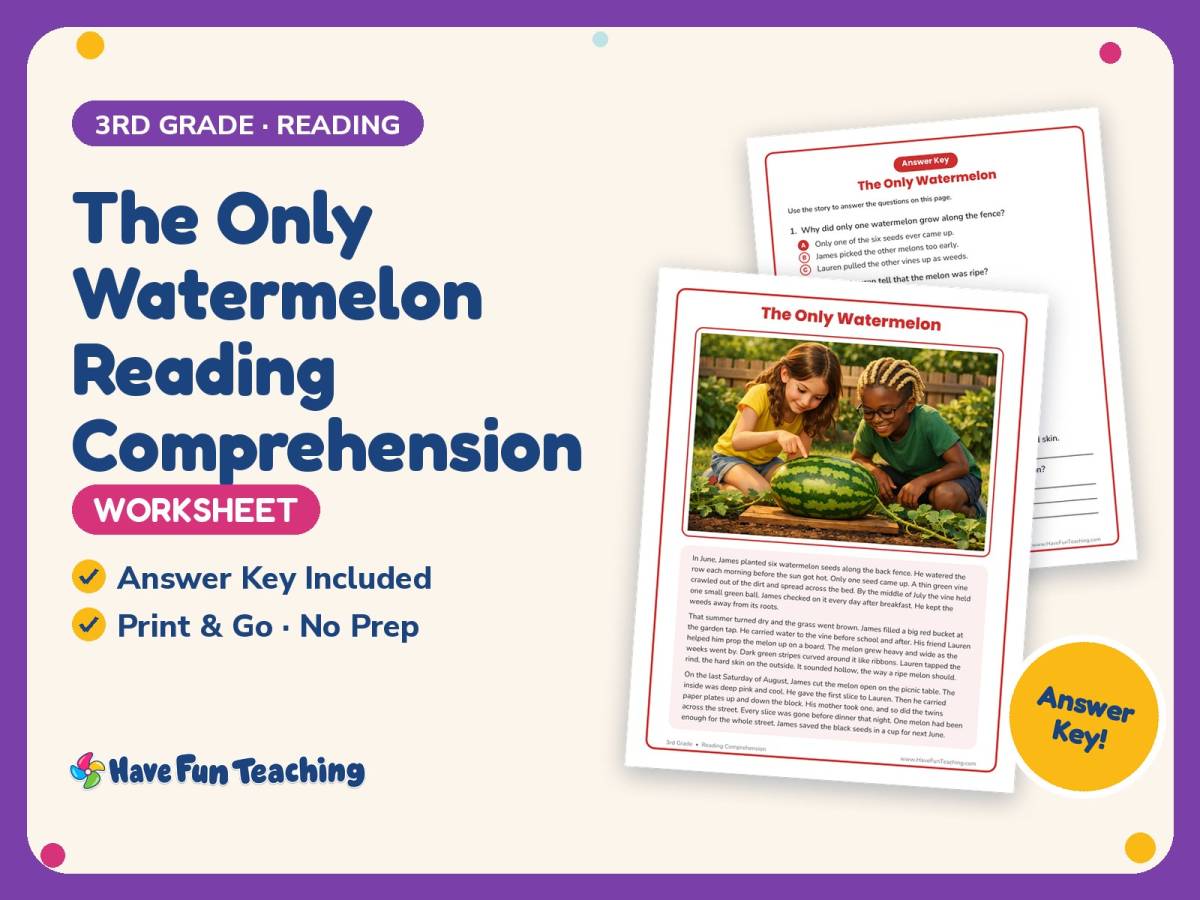 The Only Watermelon Reading Comprehension Worksheet – 3rd Grade preview
