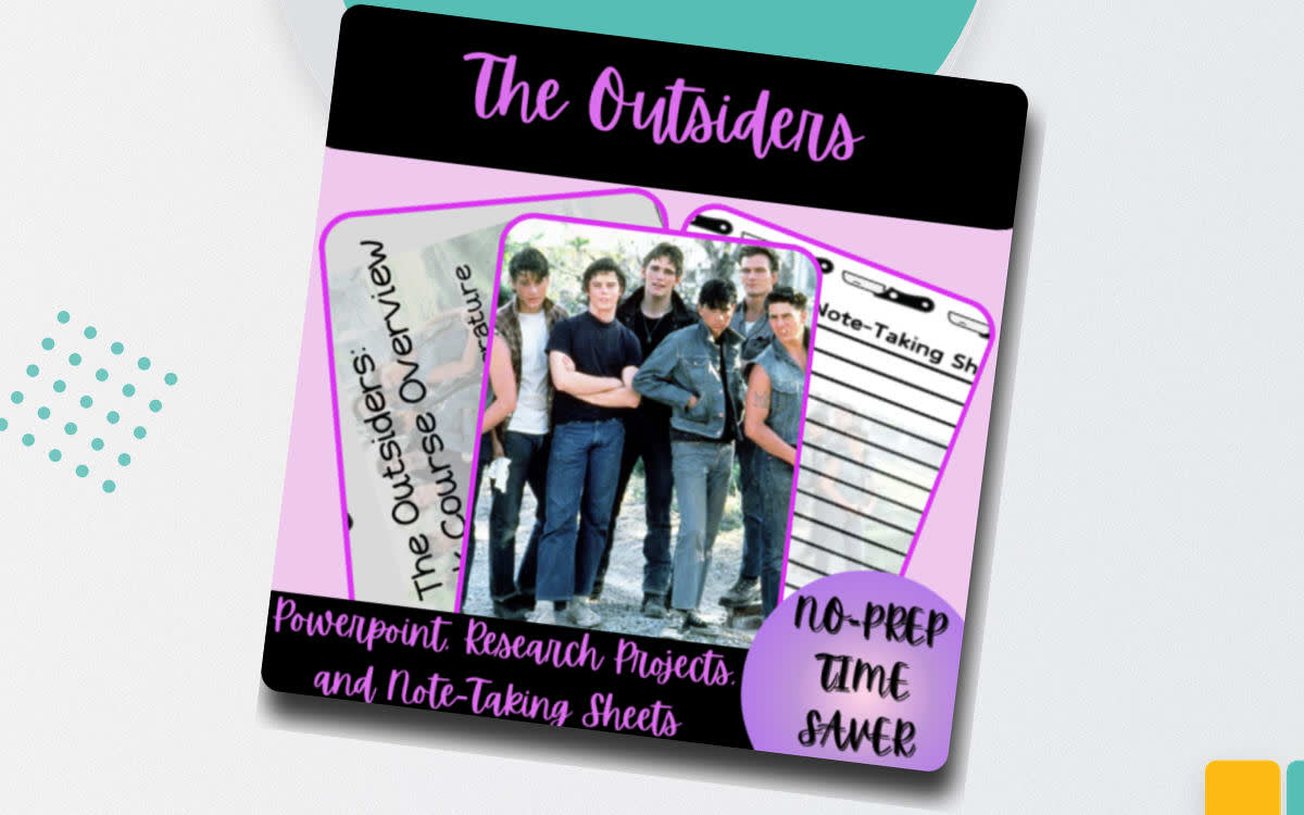 An educational teaching resource from Homeschool with Big Easy Homeschooling Mom entitled The Outsiders Powerpoint, Research Projects, & Note-Taking Sheets downloadable at Teach Simple.
