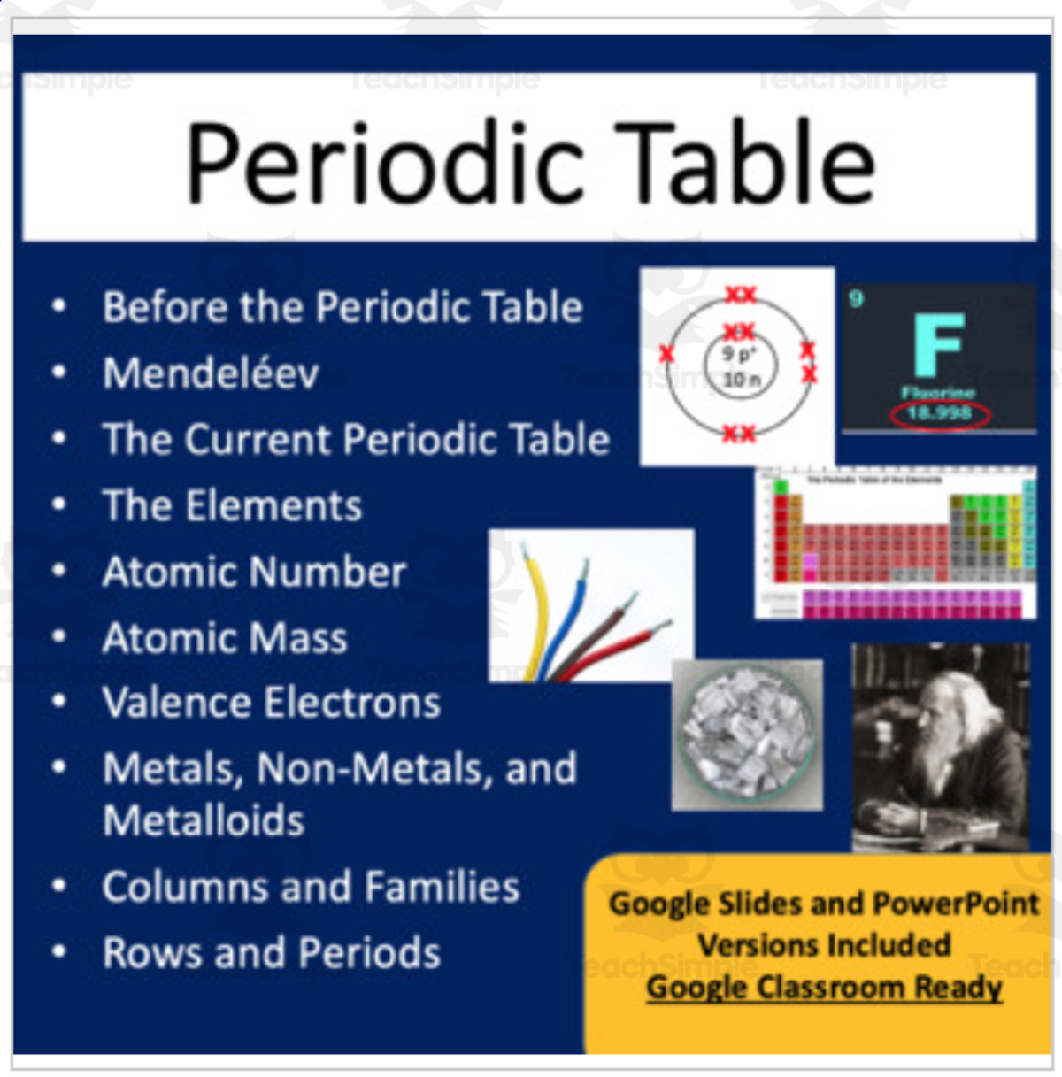 An educational teaching resource from Teach With Fergy entitled The Periodic Table - Google Slides and PowerPoint Lesson downloadable at Teach Simple.