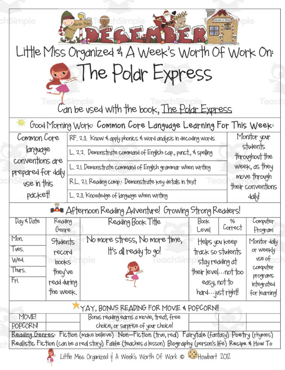 An educational teaching resource from Second Grade Smartypants entitled The Polar Express | Reading Activity Packet downloadable at Teach Simple.