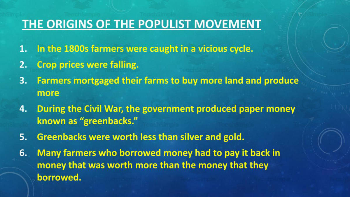 An educational teaching resource from Jason Stein entitled The Populists Notes and Outline downloadable at Teach Simple.