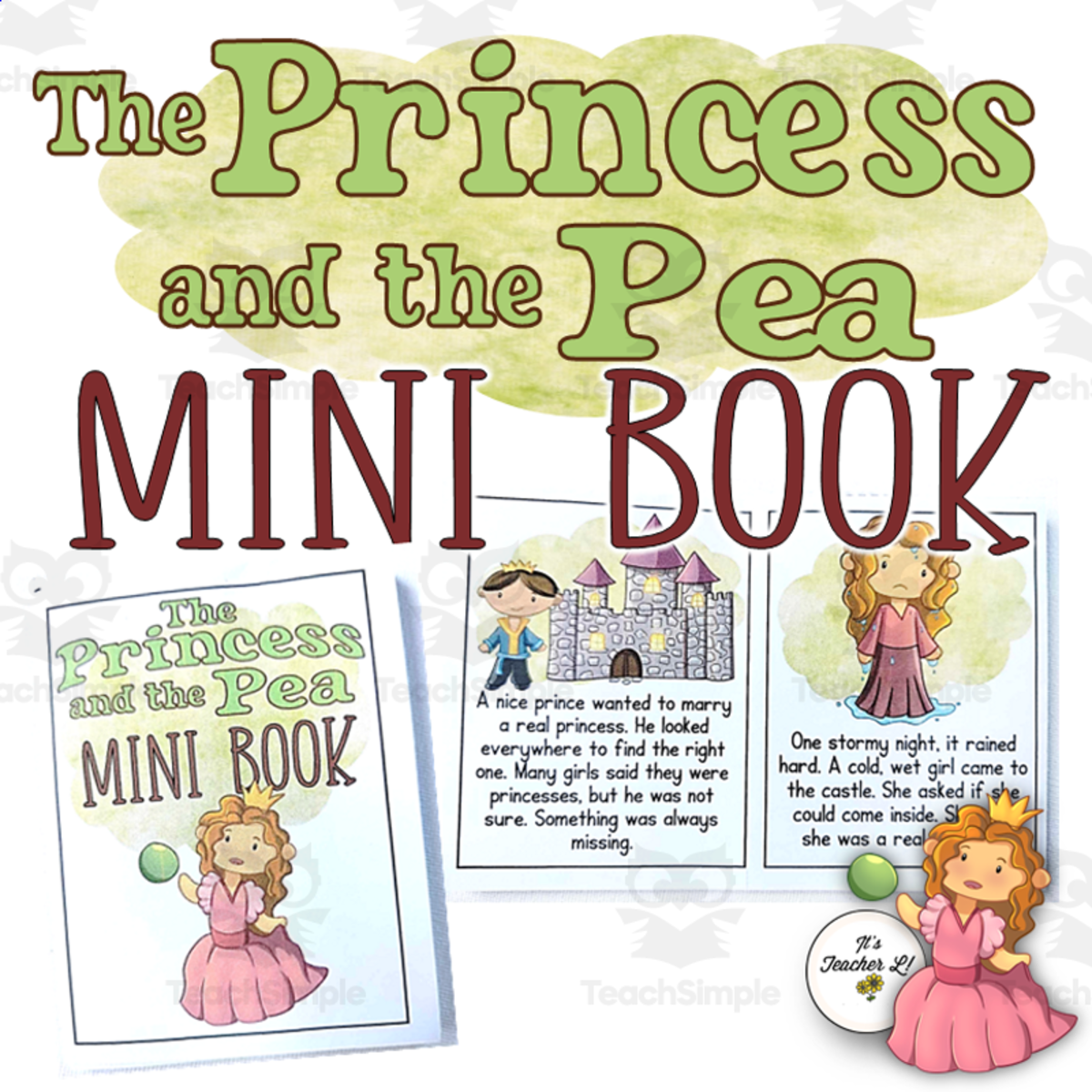 An educational teaching resource from It's Teacher L entitled The Princess and the Pea Fairy Tale Foldable Mini Book Grade 1 2 3 ELA downloadable at Teach Simple.