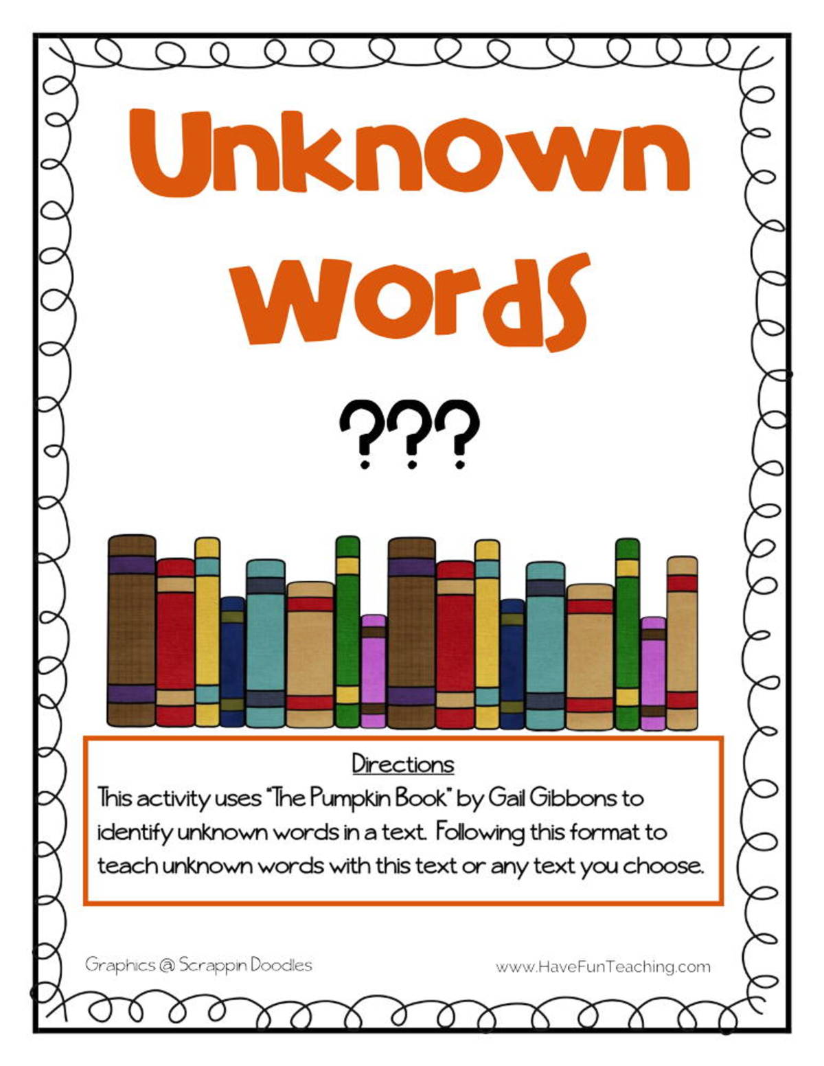 An educational teaching resource from Have Fun Teaching entitled The Pumpkin Book Unknown Words Activity downloadable at Teach Simple.