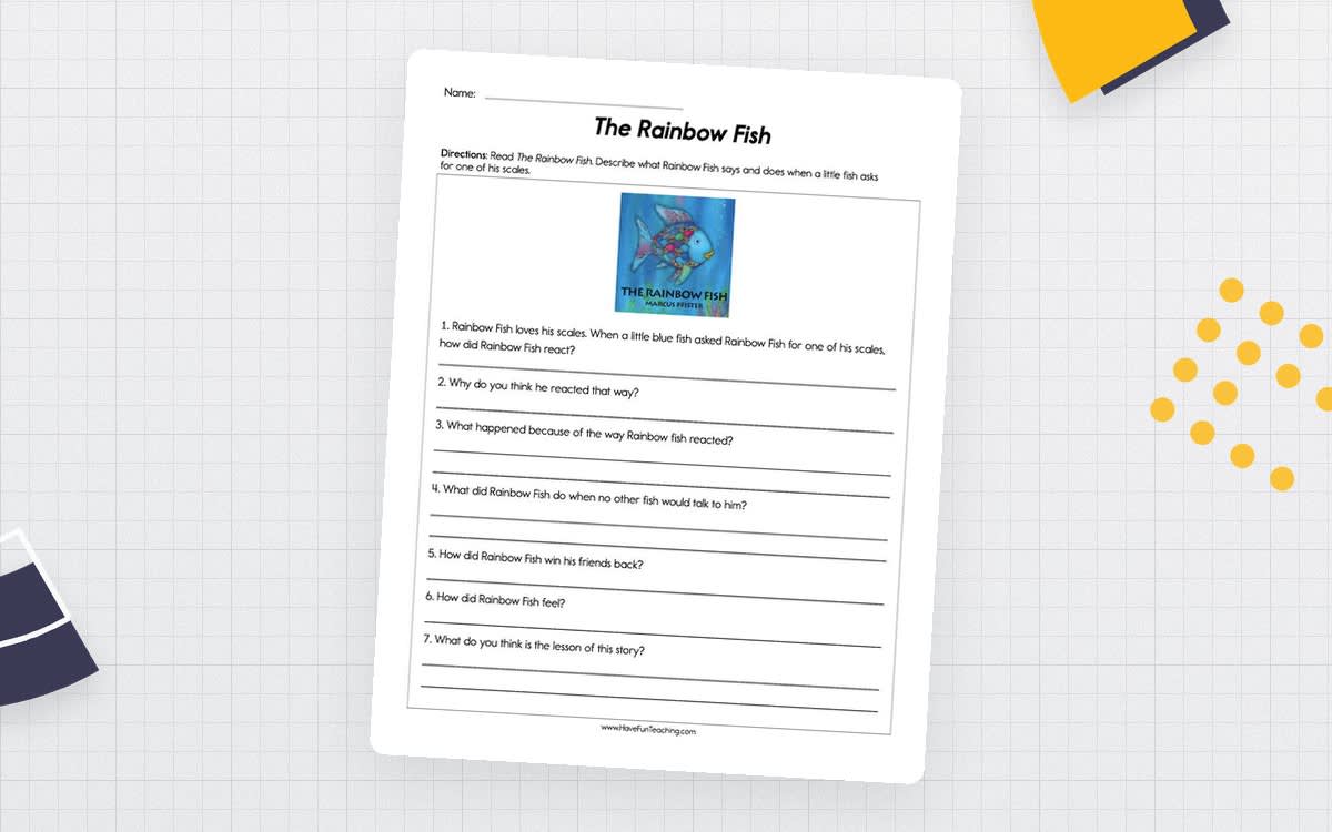 An educational teaching resource from Have Fun Teaching entitled The Rainbow Fish Worksheet downloadable at Teach Simple.