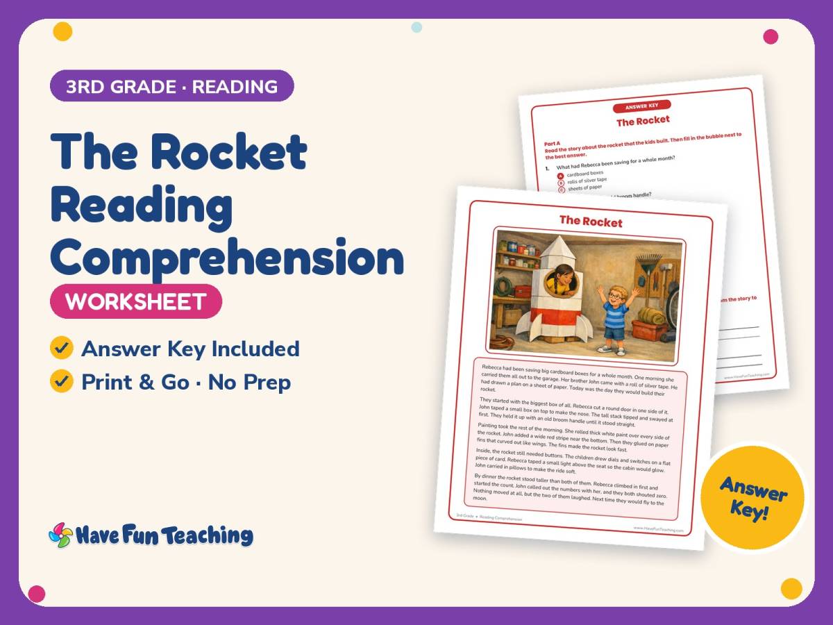The Rocket Reading Comprehension Worksheet – 3rd Grade Space Practice preview