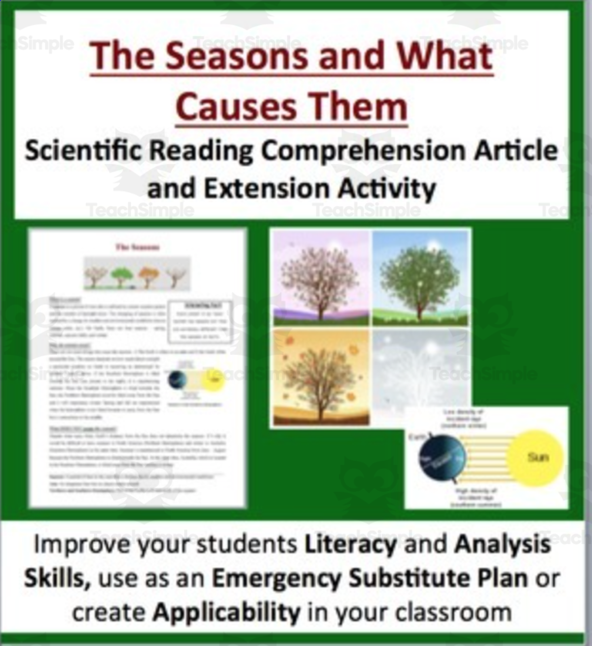 An educational teaching resource from Teach With Fergy entitled The Seasons and What Causes Them - Science Reading Article - Grades 5-7 downloadable at Teach Simple.