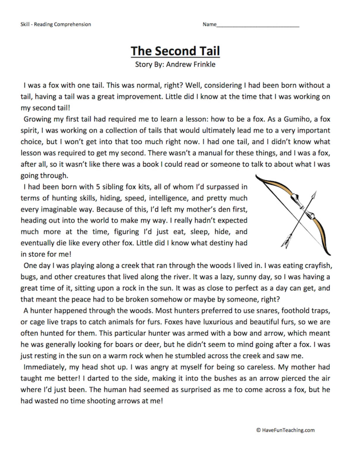 An educational teaching resource from Have Fun Teaching entitled The Second Tail Reading Comprehension Worksheet downloadable at Teach Simple.