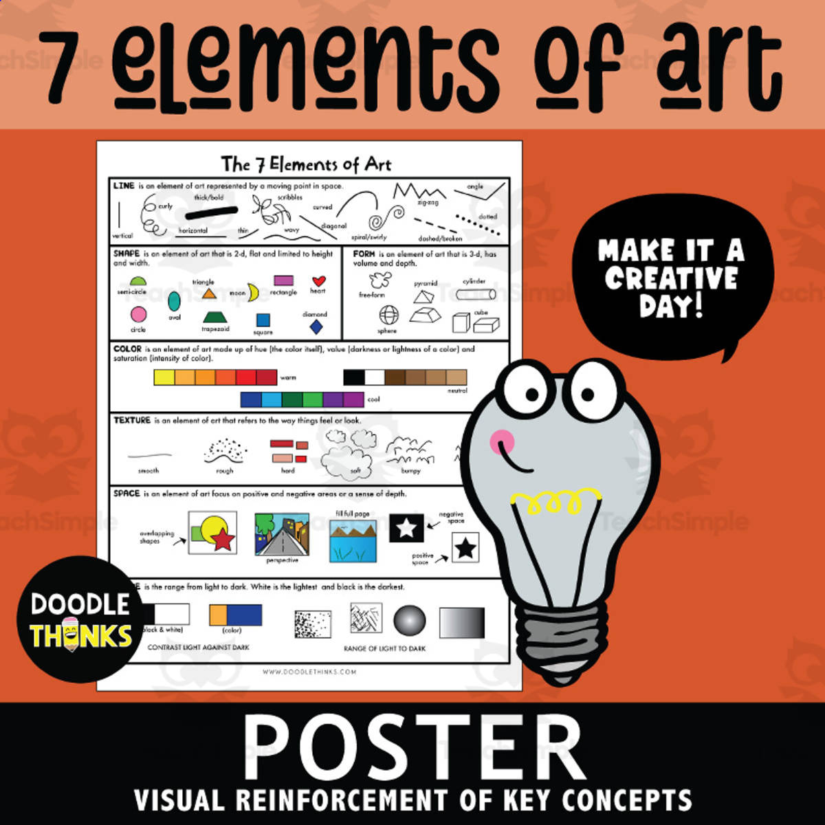 An educational teaching resource from Doodle Thinks entitled The Seven Elements of Art Poster | Visual Learning downloadable at Teach Simple.