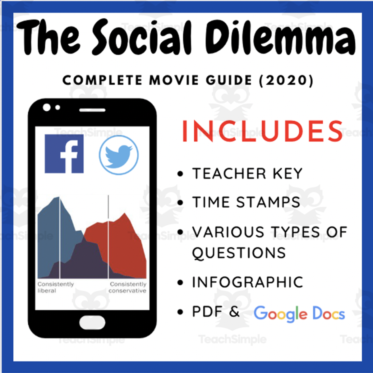 An educational teaching resource from EduPal Learning entitled The Social Dilemma (2020): Complete Video Guide & Infographic downloadable at Teach Simple.