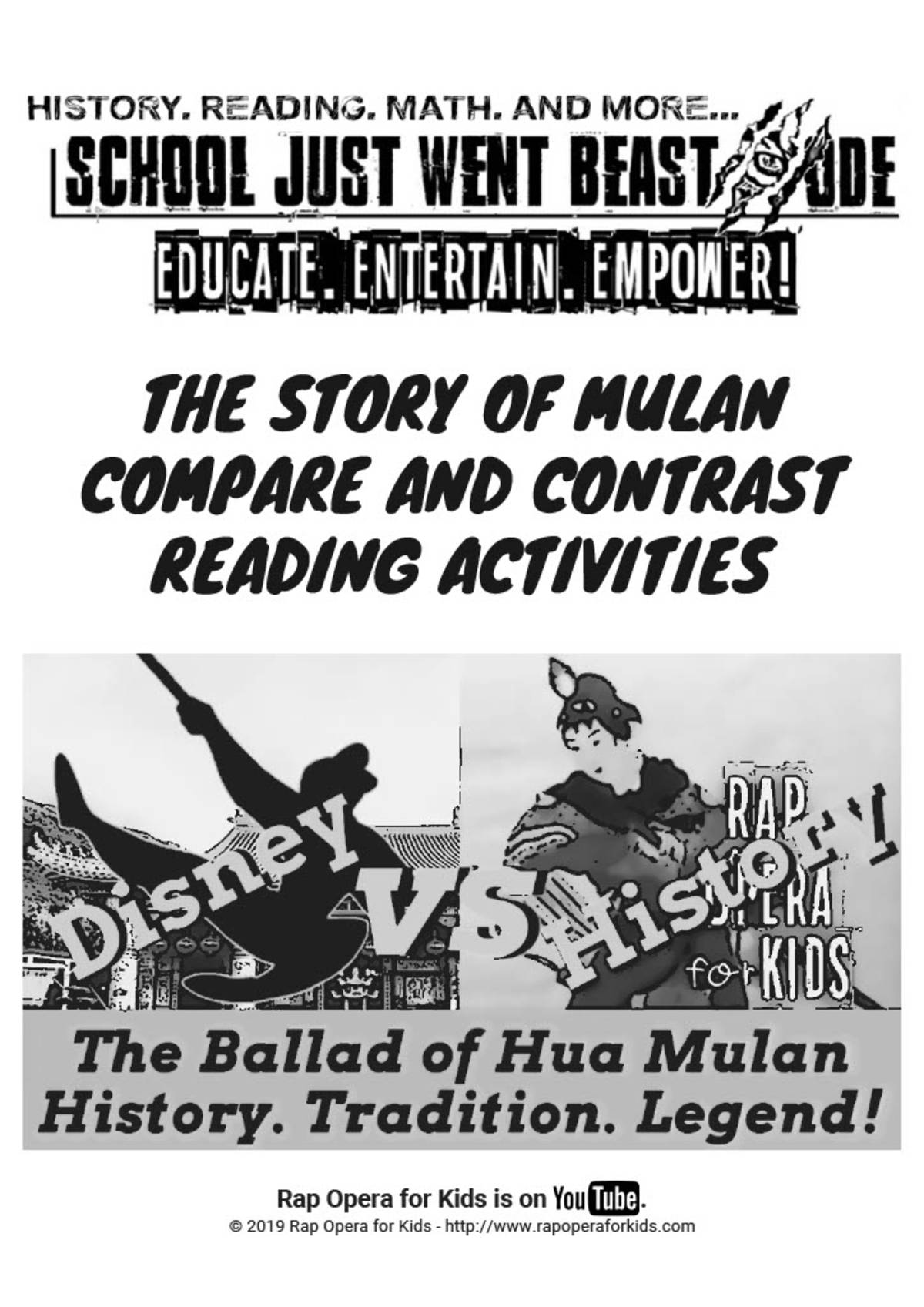 An educational teaching resource from Rap Opera for Kids! entitled The Story of Mulan Reading Comprehension Activities Bundle downloadable at Teach Simple.
