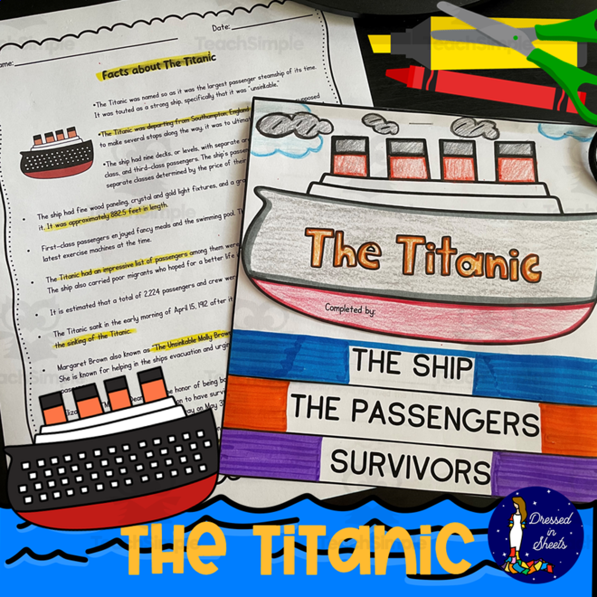 An educational teaching resource from Soumara Siddiqui entitled The Titanic Printables downloadable at Teach Simple.