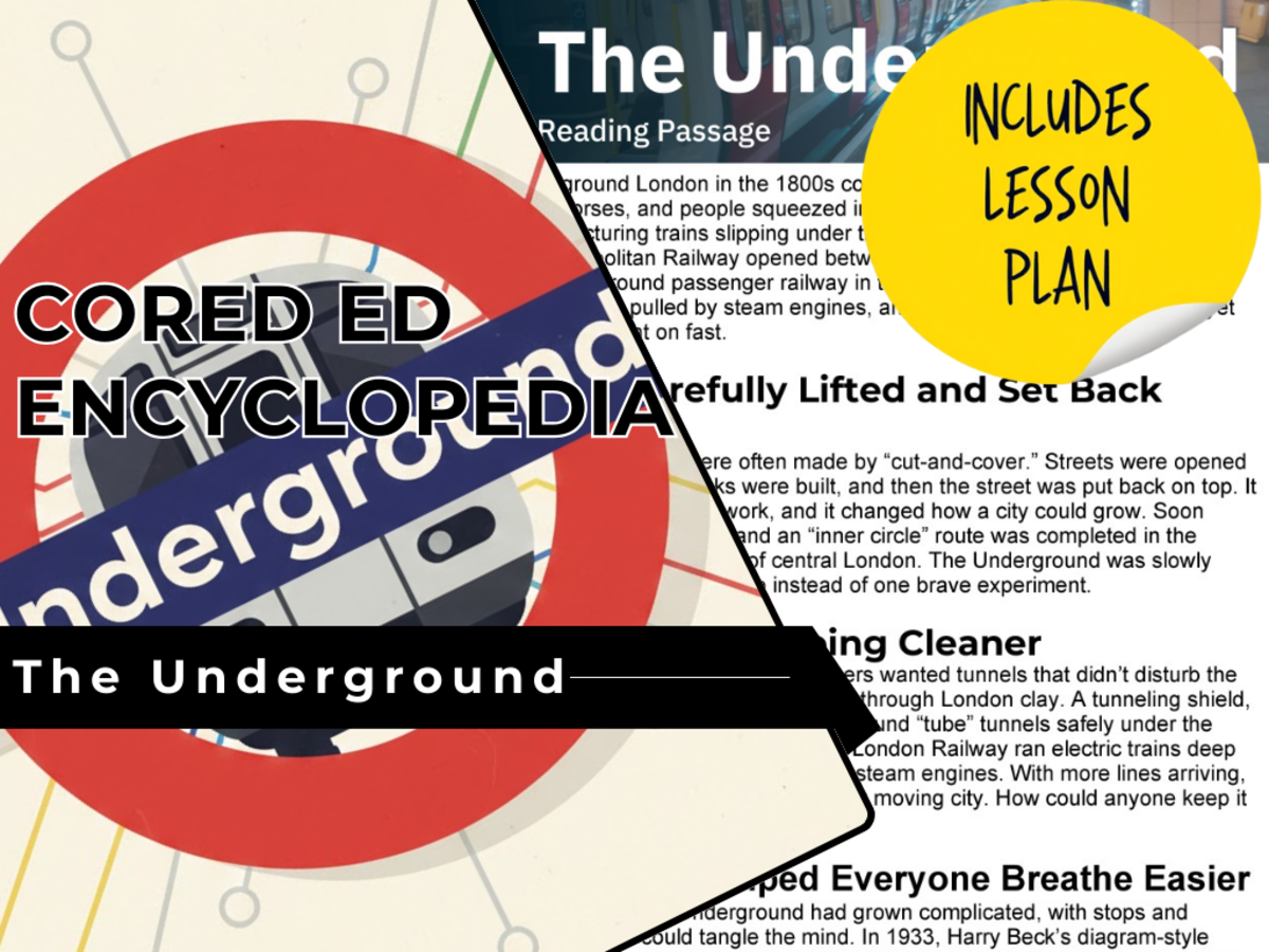 An educational teaching resource from Cored Education entitled The Underground Reading Comprehension Passage - Cored Ed Encyclopedia downloadable at Teach Simple.