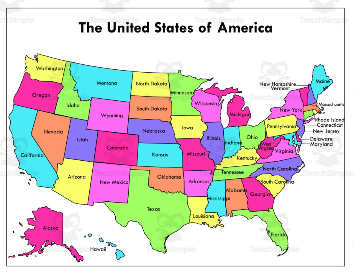 An educational teaching resource from educ_project entitled The United States of America Map Labeled downloadable at Teach Simple.