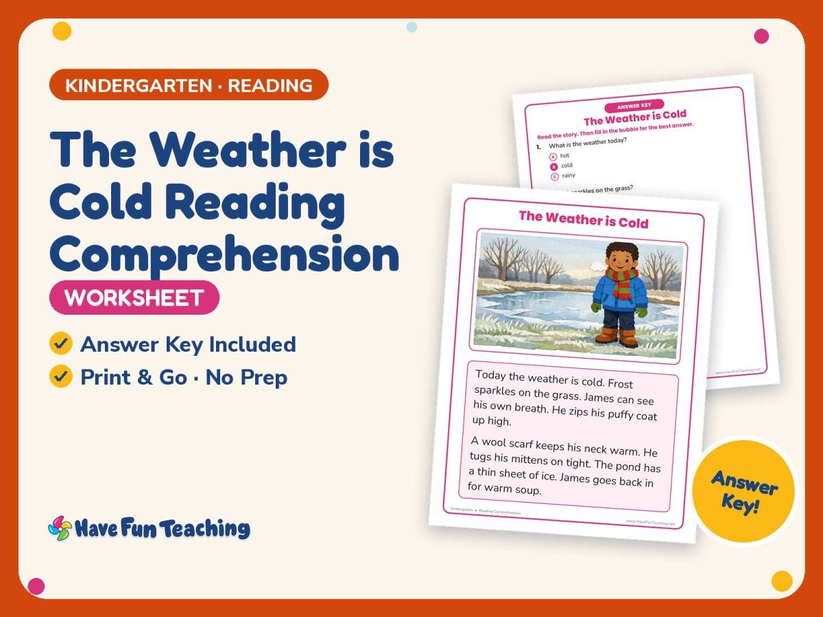 The Weather is Cold Reading Comprehension Worksheet – Kindergarten preview