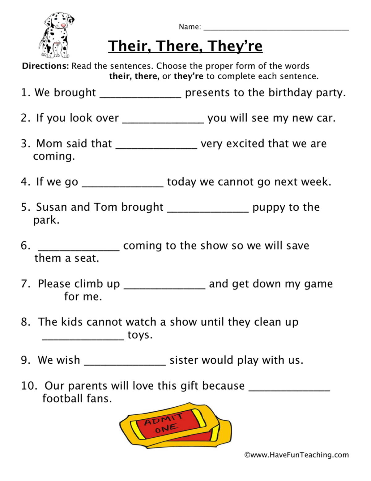 An educational teaching resource from Have Fun Teaching entitled Their, There, They're Homophones Worksheet downloadable at Teach Simple.