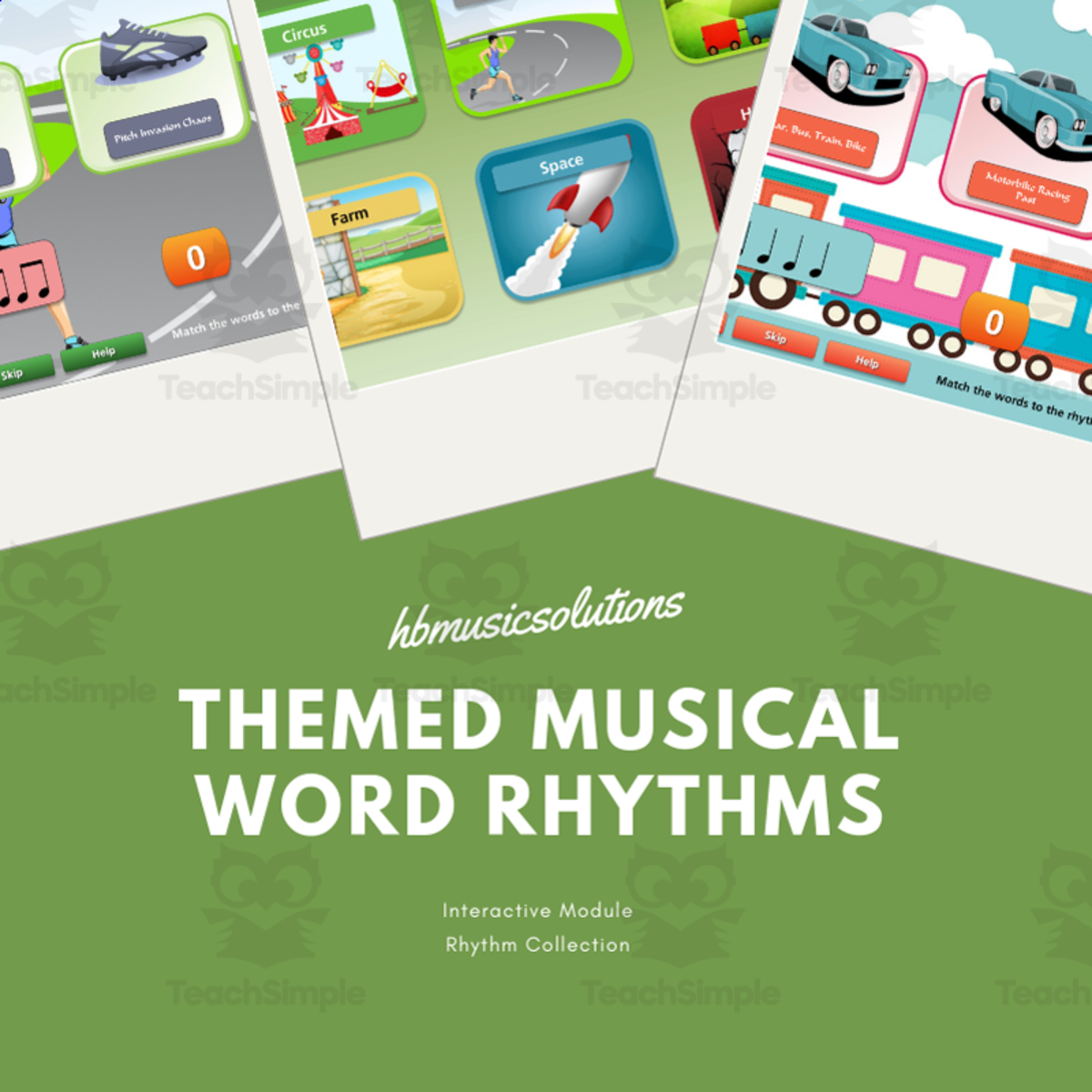 An educational teaching resource from Hbmusicsolutions's Shop entitled Themed Musical Word Rhythms | Interactive Musical Games Activity downloadable at Teach Simple.