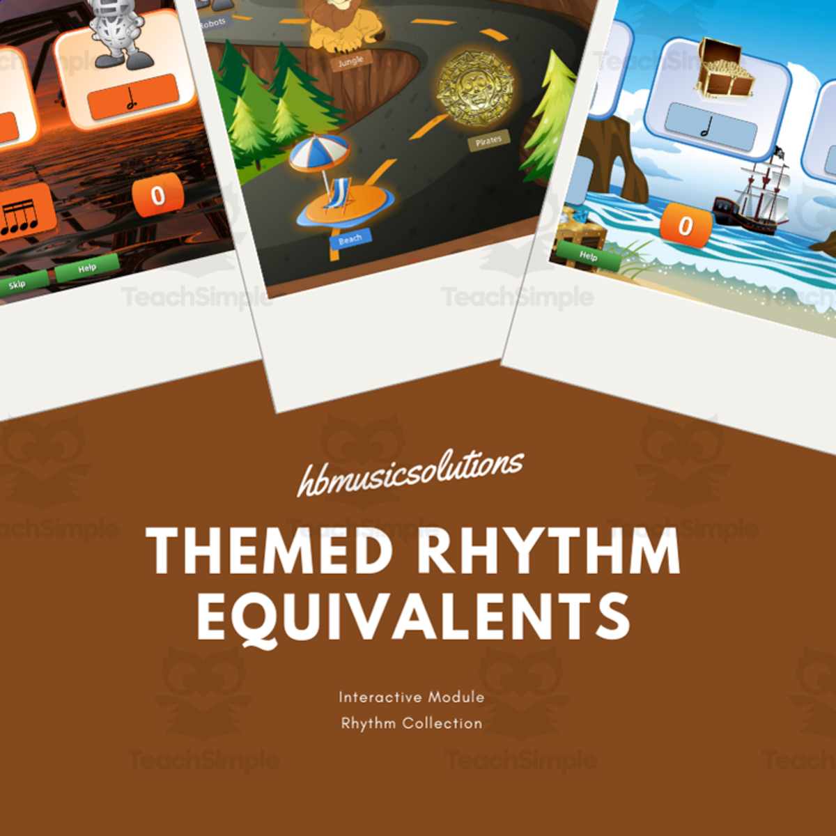 An educational teaching resource from Hbmusicsolutions's Shop entitled Themed Rhythm Equivalents | Interactive Musical Games Activity downloadable at Teach Simple.