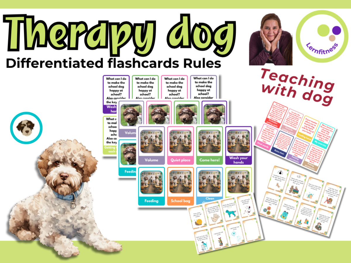 An educational teaching resource from Lernfitness entitled Therapy Dog Rule Flashcards โ A Fun Way to Teach School Dog Rules downloadable at Teach Simple.
