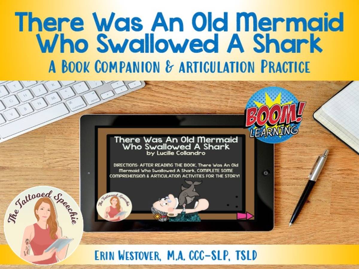 An educational teaching resource from The Tattooed Speechie entitled There Was An Old Mermaid Who Swallowed A Shark Book Companion & Artic BOOM Cards downloadable at Teach Simple.