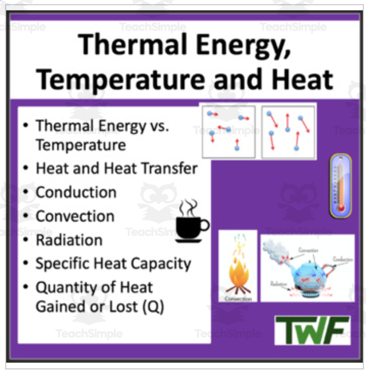 An educational teaching resource from Teach With Fergy entitled Thermal Energy, Temperature & Heat – Slides Lesson downloadable at Teach Simple.