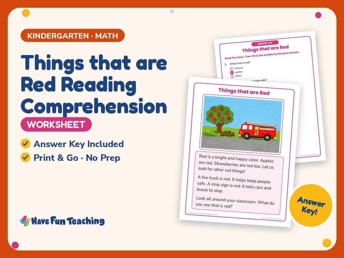 Things that are Red Reading Comprehension Worksheet – Kindergarten preview