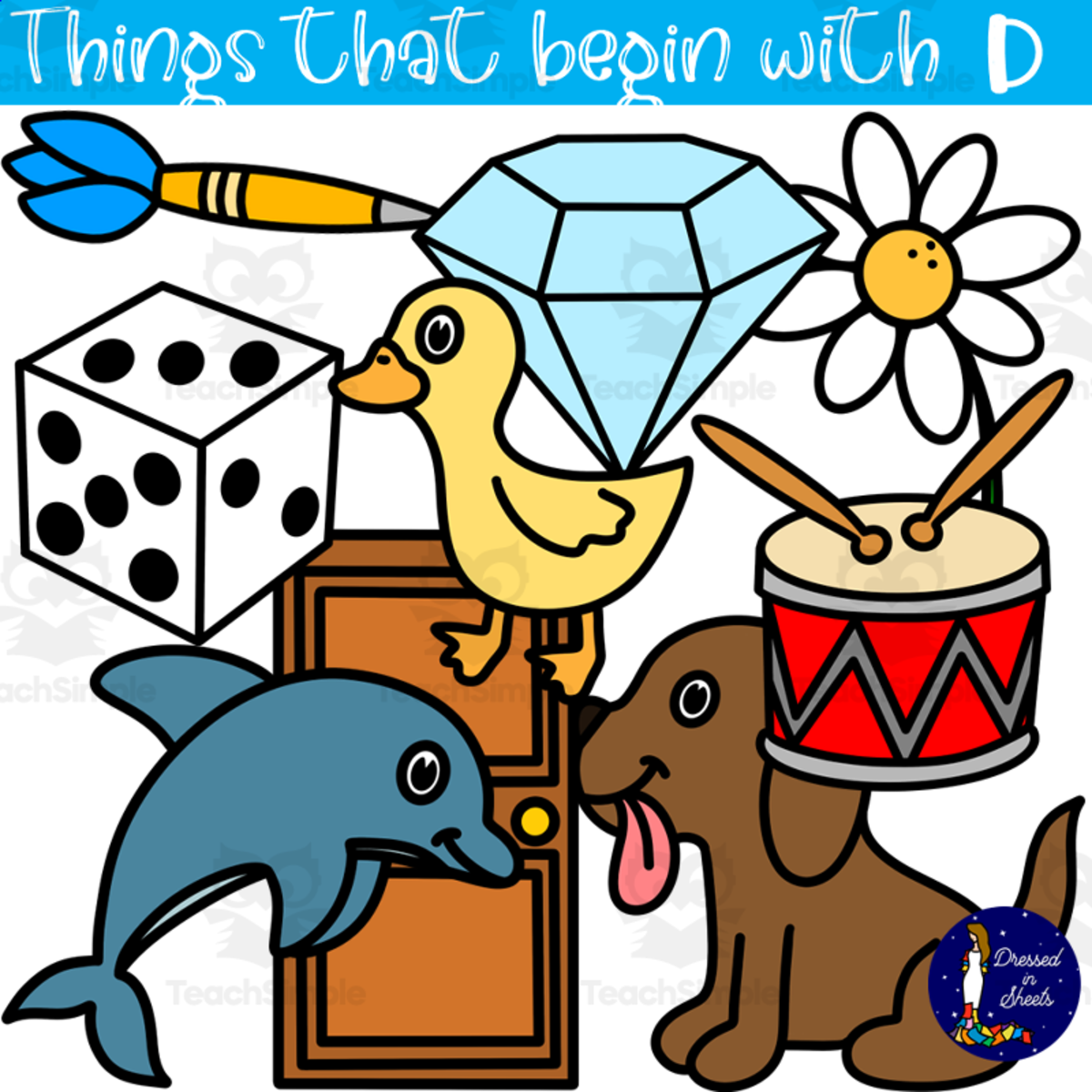 An educational teaching resource from Soumara Siddiqui entitled Things That Begin With D downloadable at Teach Simple.