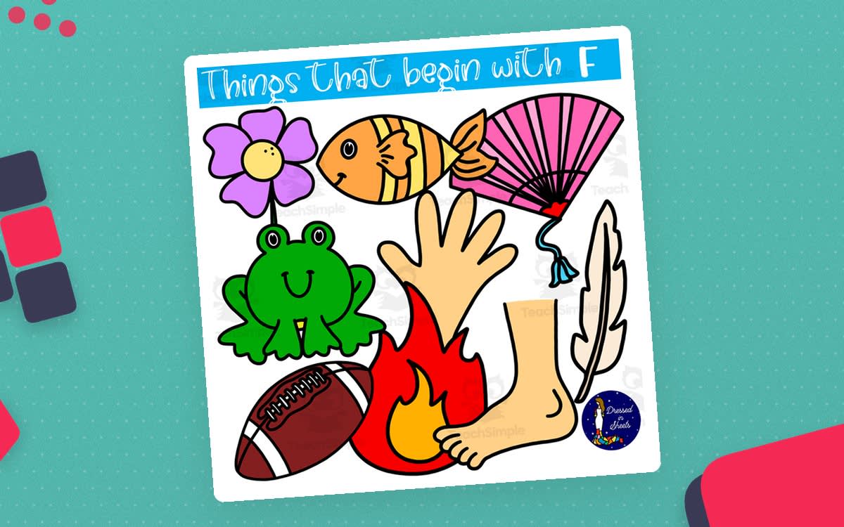 An educational teaching resource from Soumara Siddiqui entitled Things That Begin With F – Letter F Clip Art downloadable at Teach Simple.