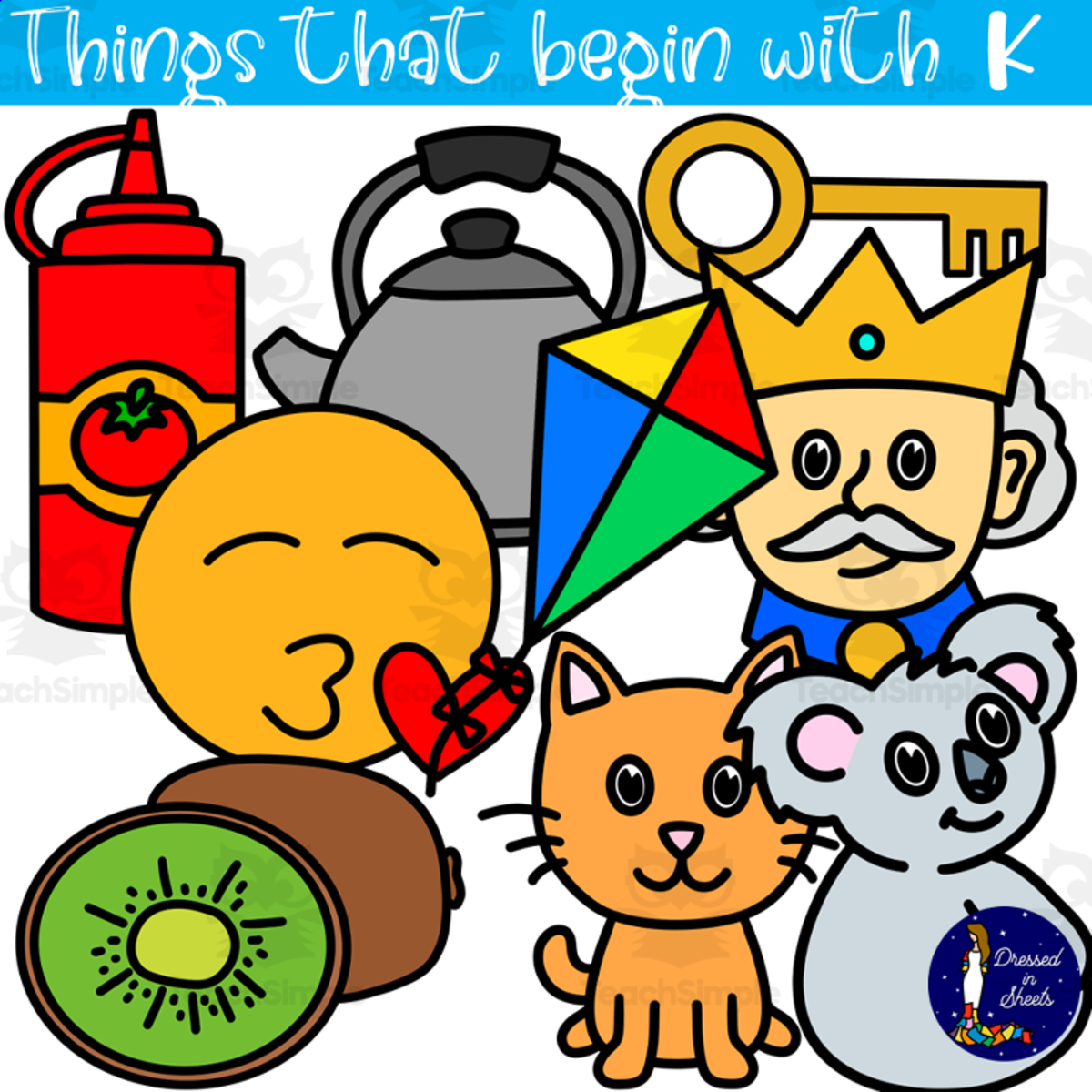 An educational teaching resource from Soumara Siddiqui entitled Things That Begin With K downloadable at Teach Simple.