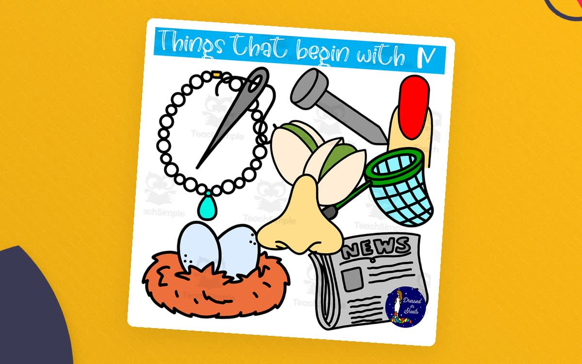 An educational teaching resource from Soumara Siddiqui entitled Things That Begin With N downloadable at Teach Simple.