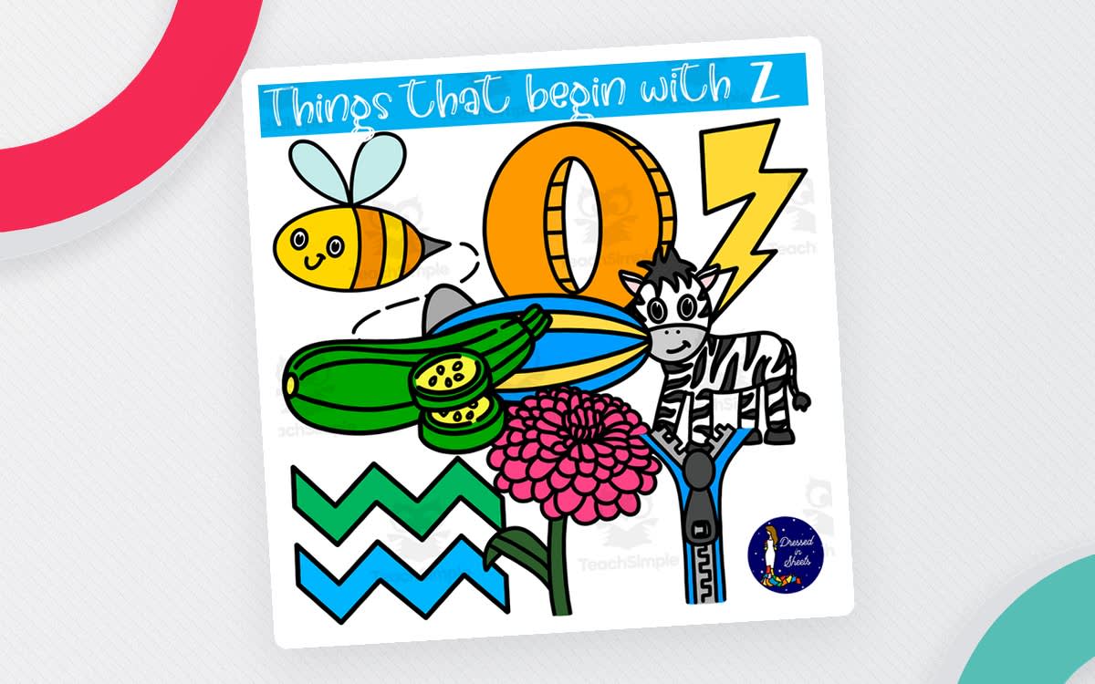 An educational teaching resource from Soumara Siddiqui entitled Things That Begin With Z downloadable at Teach Simple.